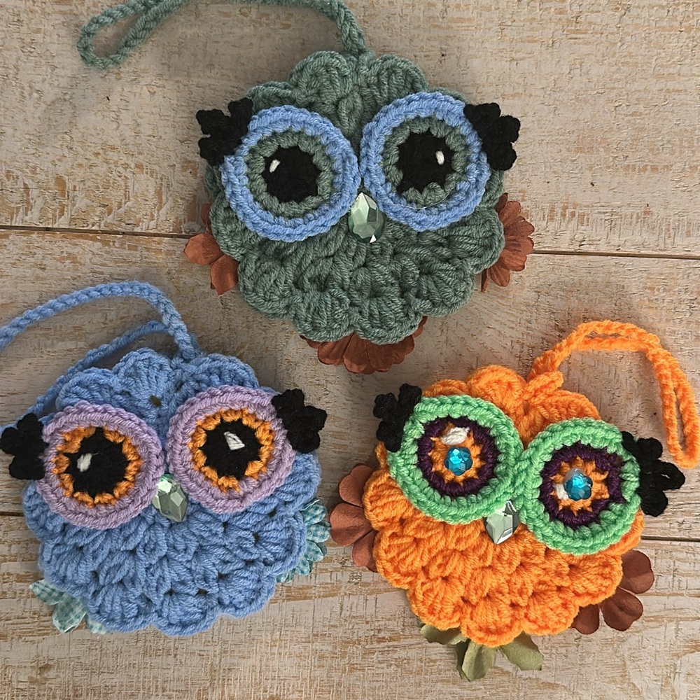 Handcrafted Owl Bag Charms - Green, Blue, and Orange